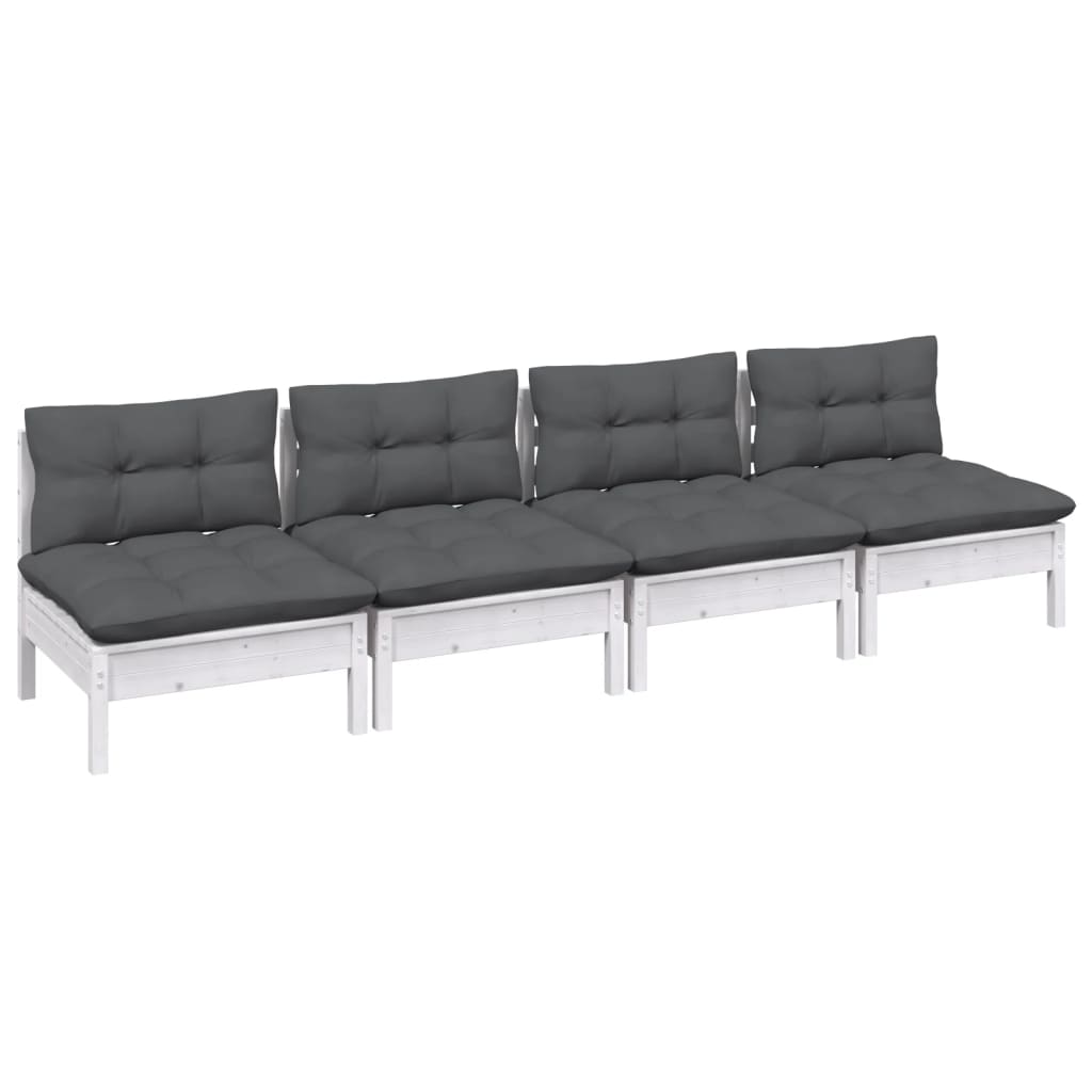 vidaXL Canapé de jardin 4 places avec coussins anthracite Bois de pin massif