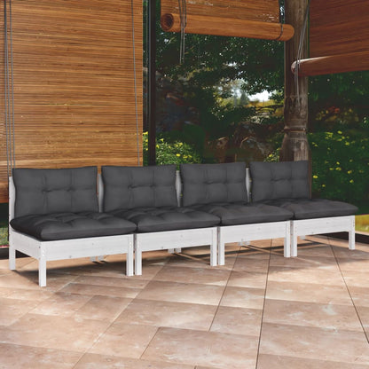 vidaXL Canapé de jardin 4 places avec coussins anthracite Bois de pin massif