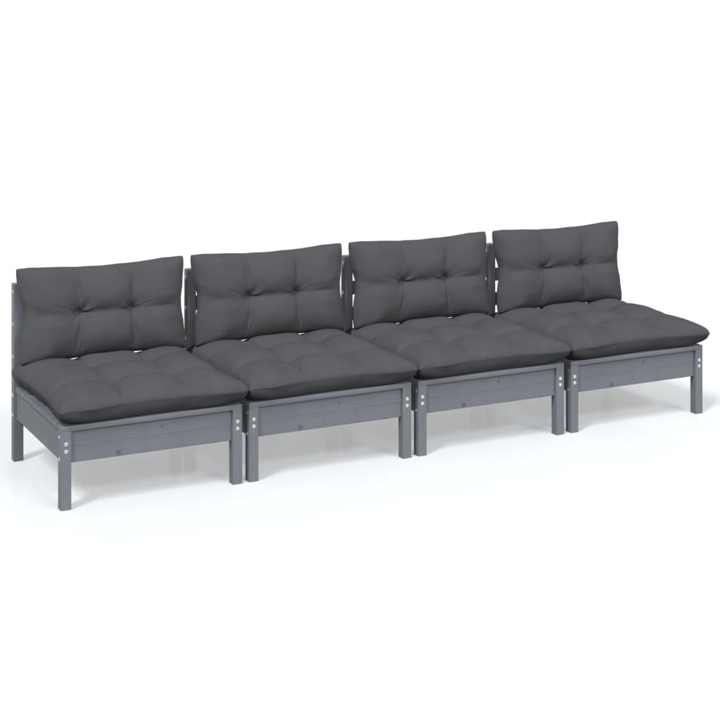 vidaXL Canapé de jardin 4 places avec coussins anthracite Bois de pin massif
