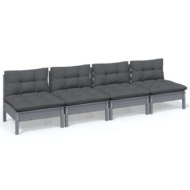 vidaXL Canapé de jardin 4 places avec coussins anthracite Bois de pin massif