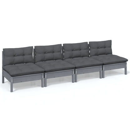 vidaXL Canapé de jardin 4 places avec coussins anthracite Bois de pin massif