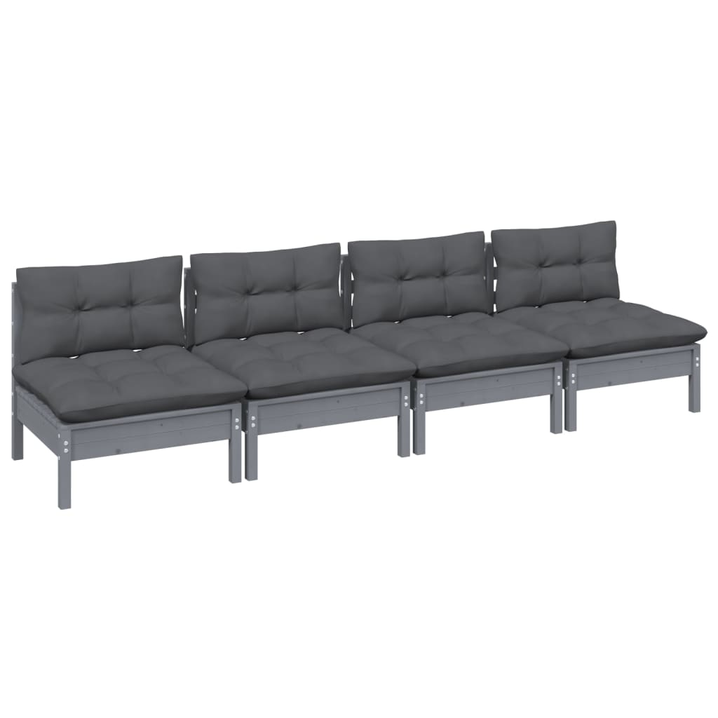 vidaXL Canapé de jardin 4 places avec coussins anthracite Bois de pin massif
