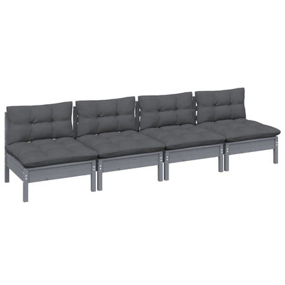 vidaXL Canapé de jardin 4 places avec coussins anthracite Bois de pin massif