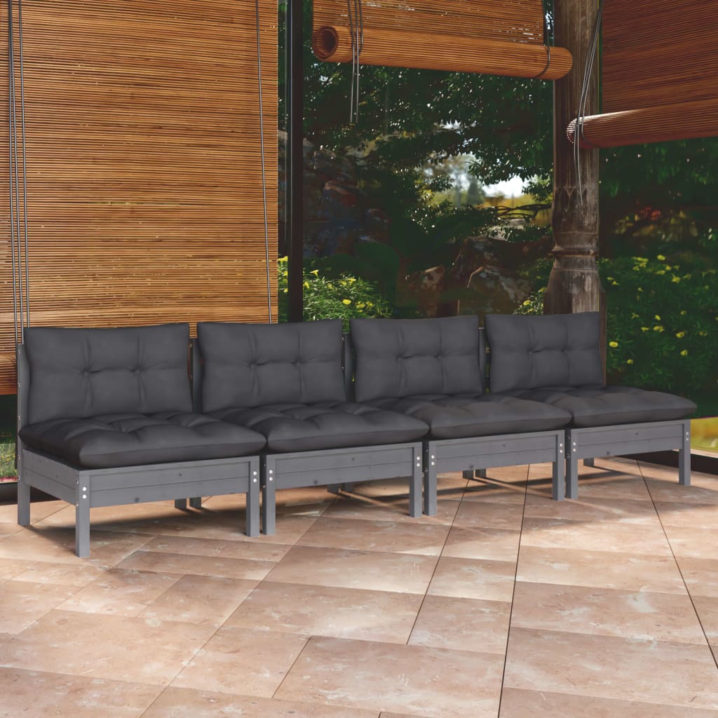 vidaXL Canapé de jardin 4 places avec coussins anthracite Bois de pin massif