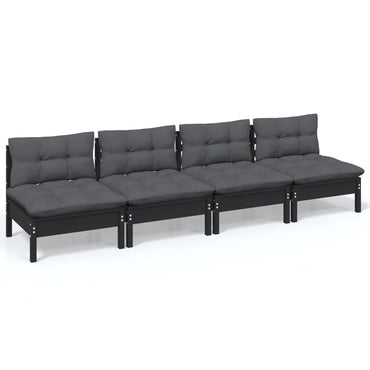 vidaXL Canapé de jardin 4 places avec coussins anthracite Bois de pin massif