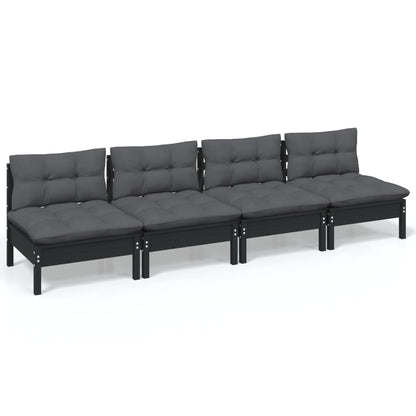 vidaXL Canapé de jardin 4 places avec coussins anthracite Bois de pin massif