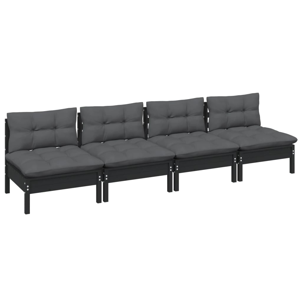 vidaXL Canapé de jardin 4 places avec coussins anthracite Bois de pin massif
