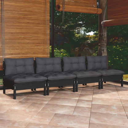 vidaXL Canapé de jardin 4 places avec coussins anthracite Bois de pin massif