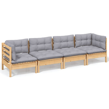 vidaXL Ensemble de meubles de jardin 4 pcs avec coussins gris Bois de pin massif