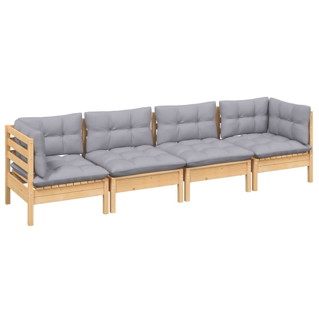 vidaXL Ensemble de meubles de jardin 4 pcs avec coussins gris Bois de pin massif