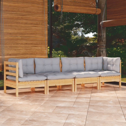 vidaXL Ensemble de meubles de jardin 4 pcs avec coussins gris Bois de pin massif