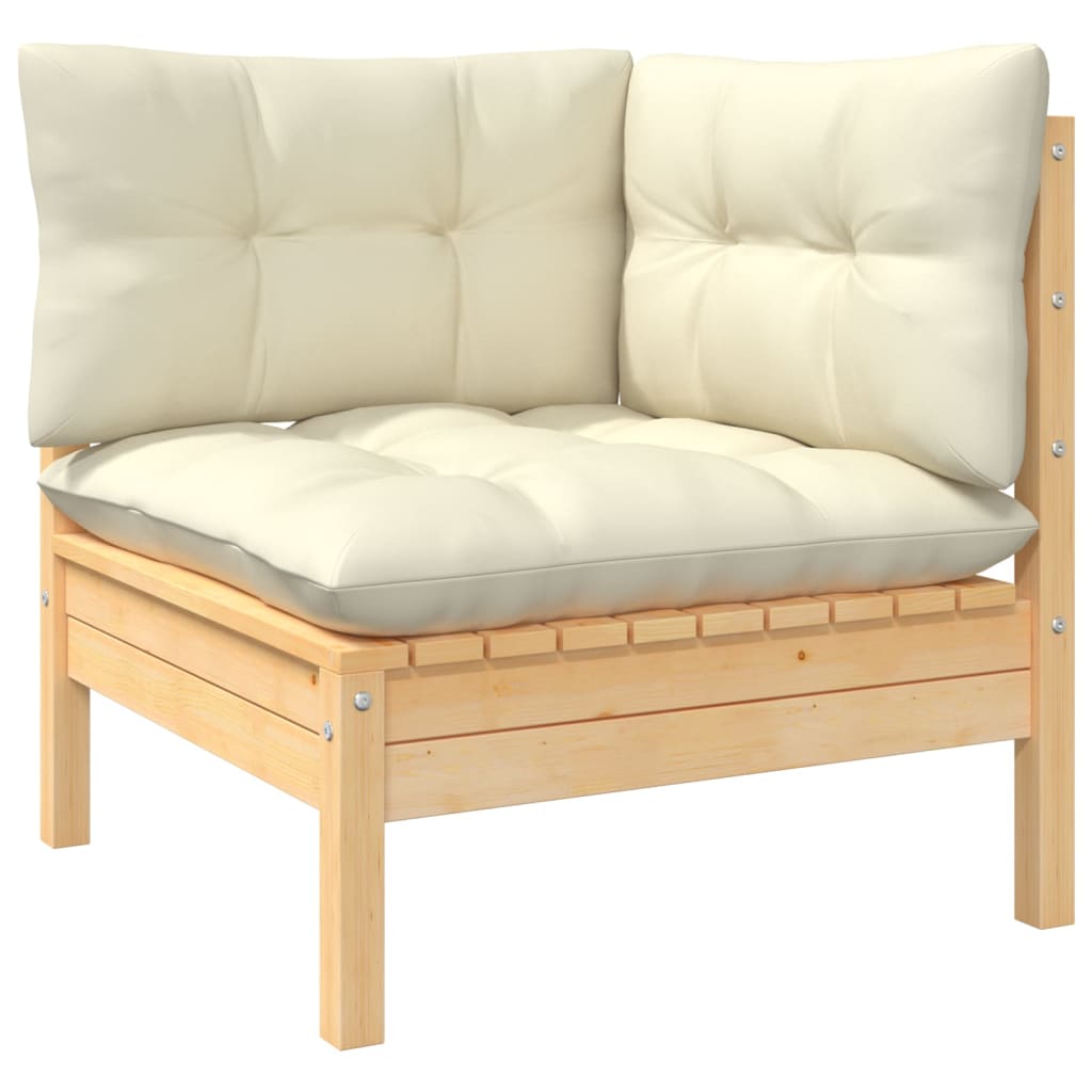 vidaXL Salon de jardin 4 pcs avec coussins crème Bois de pin massif