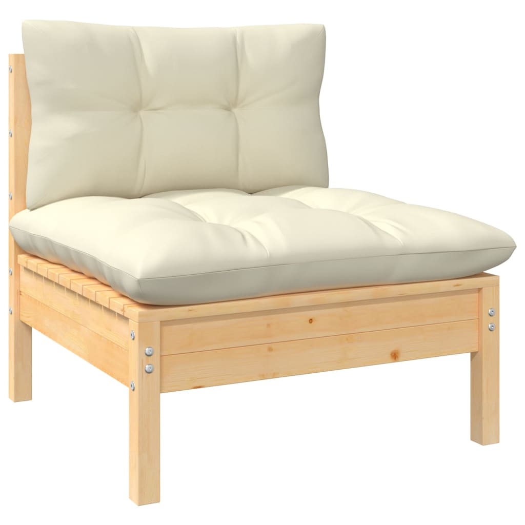 vidaXL Salon de jardin 4 pcs avec coussins crème Bois de pin massif