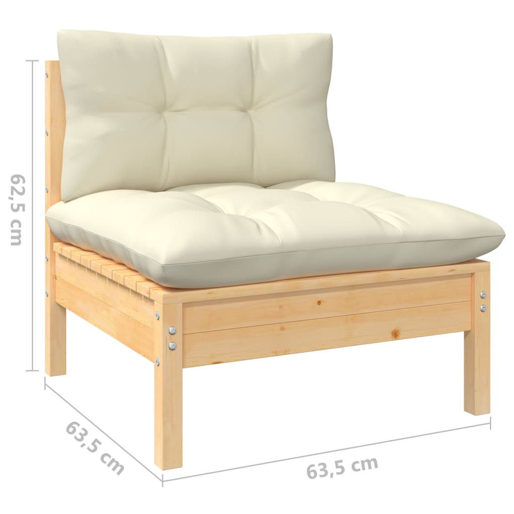 vidaXL Salon de jardin 4 pcs avec coussins crème Bois de pin massif