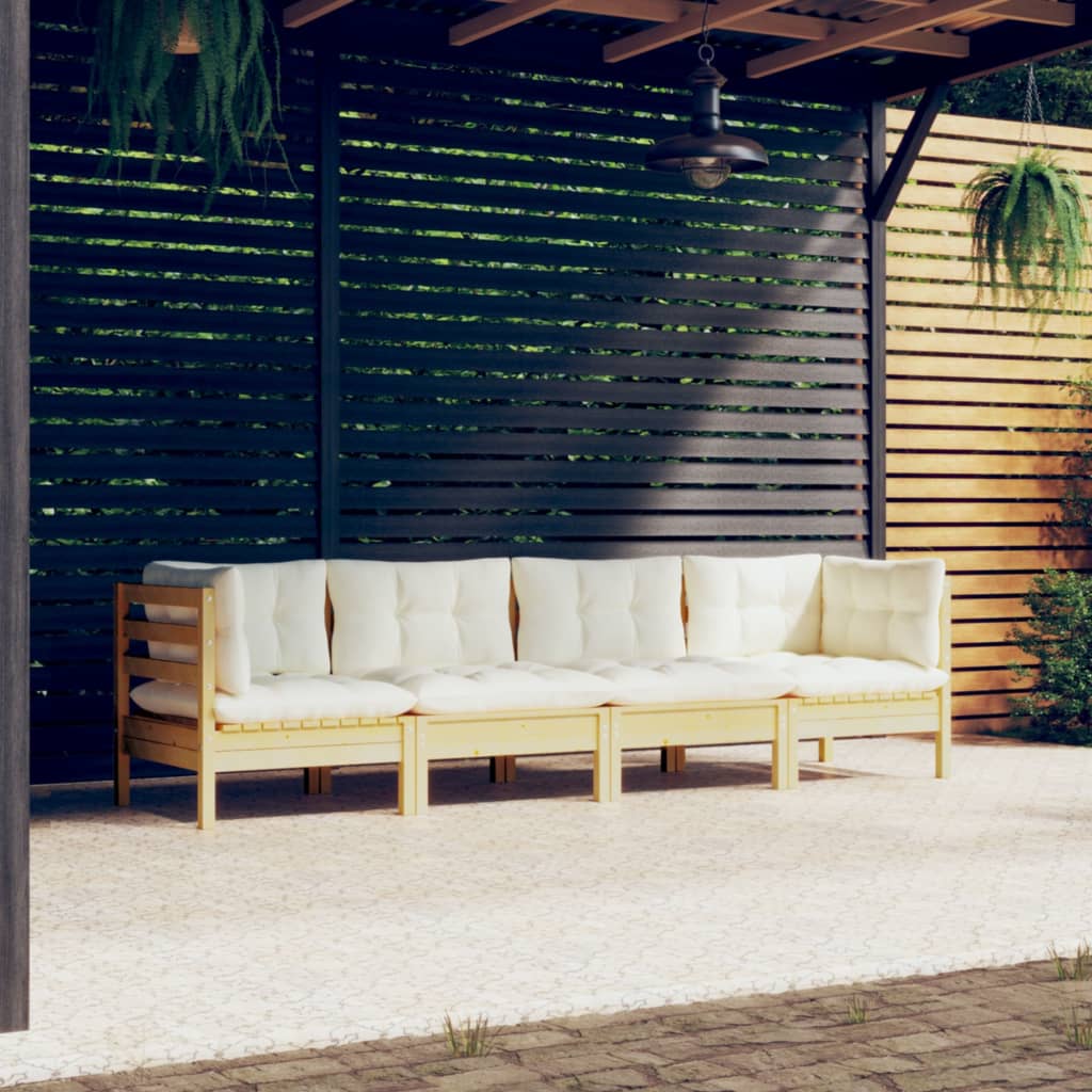 vidaXL Salon de jardin 4 pcs avec coussins crème Bois de pin massif