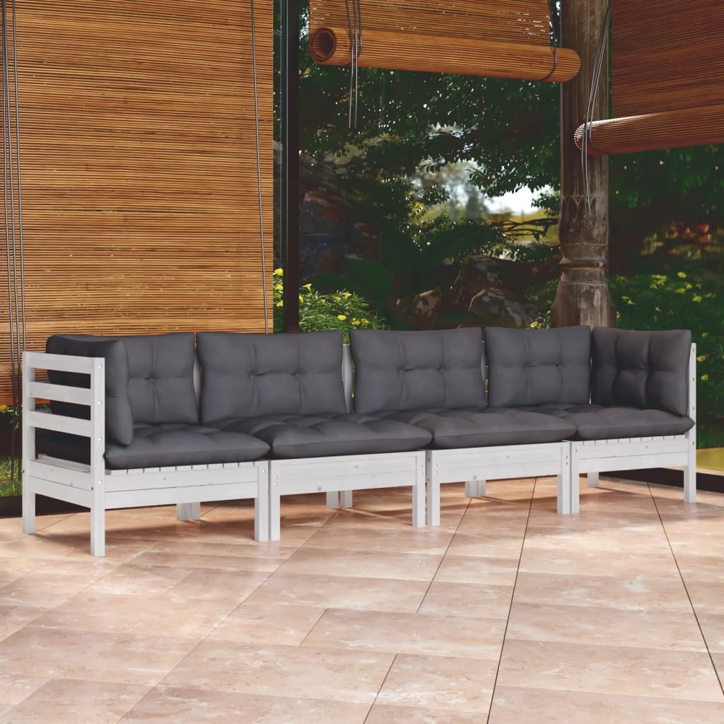vidaXL Salon de jardin 4 pièces avec coussins Bois de pin massif
