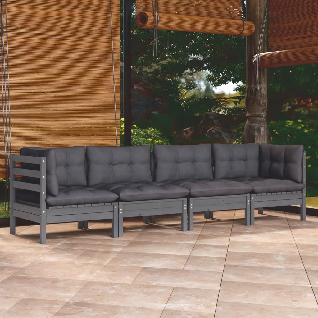 vidaXL Salon de jardin 4 pièces avec coussins Bois de pin massif