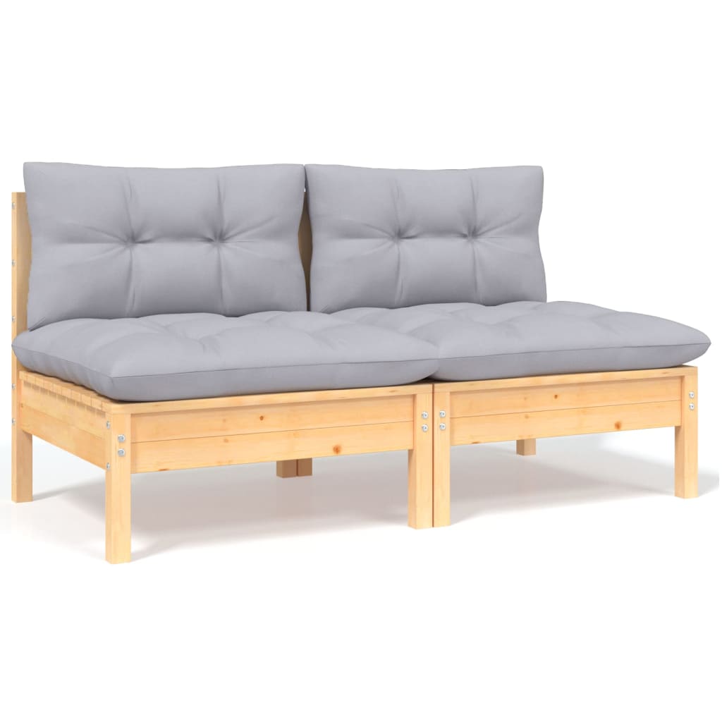 vidaXL Salon de jardin 4 pcs avec coussins gris Bois de pin massif