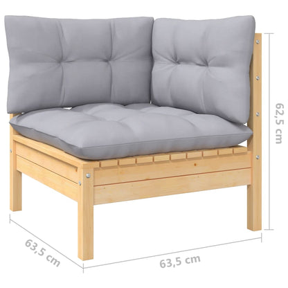 vidaXL Salon de jardin 4 pcs avec coussins gris Bois de pin massif