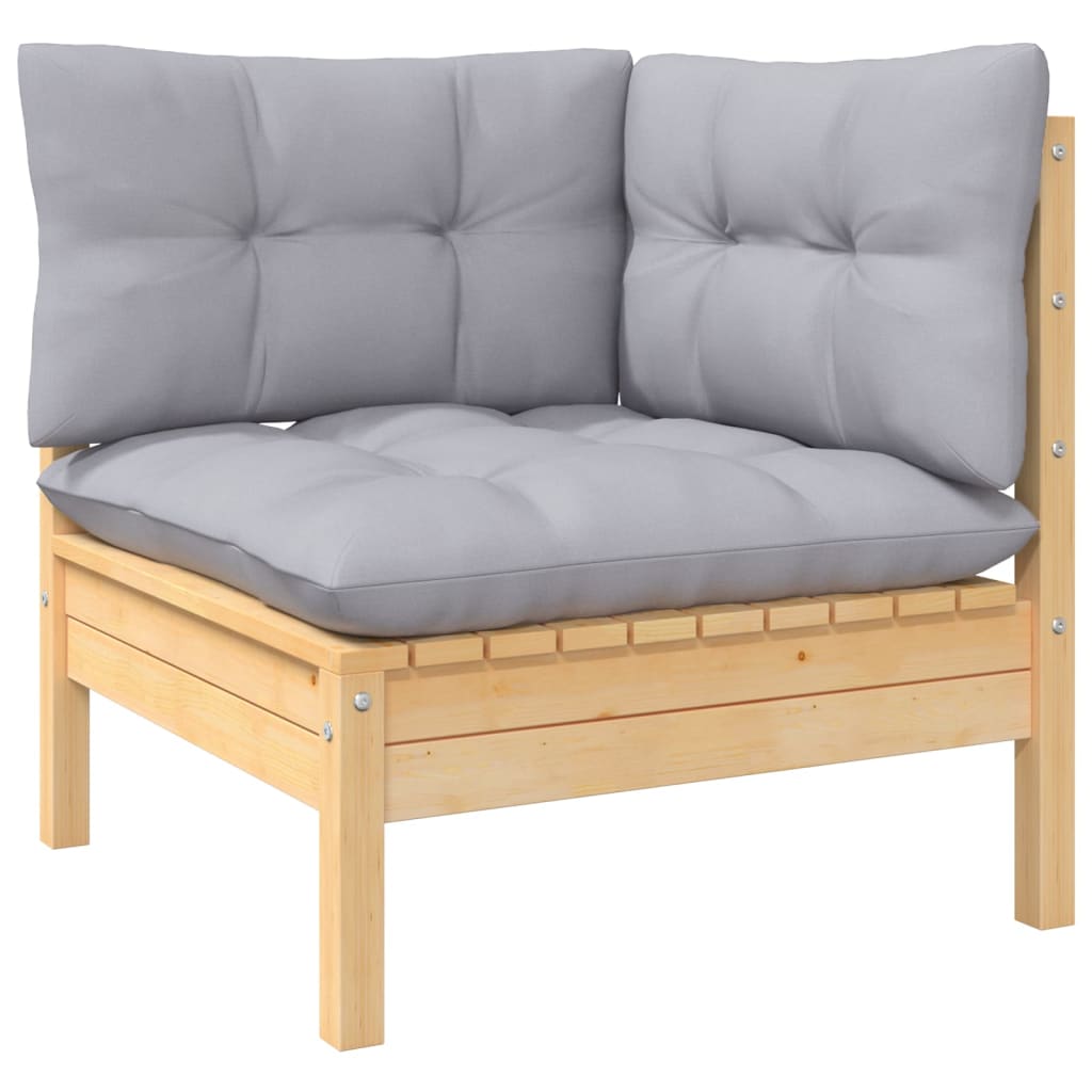 vidaXL 4-tlg. Garten-Lounge-Set mit Grauen Kissen Kiefer Massivholz