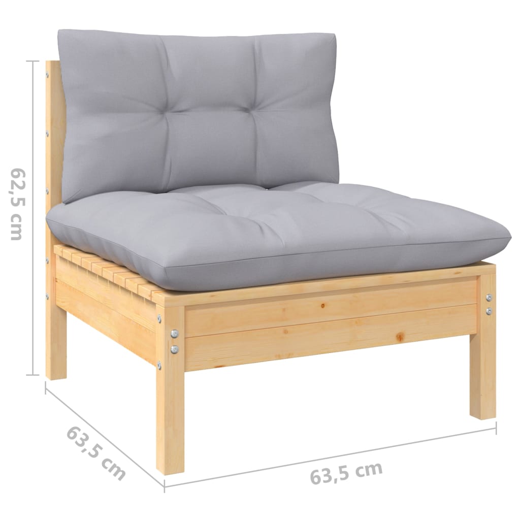 vidaXL 4-tlg. Garten-Lounge-Set mit Grauen Kissen Kiefer Massivholz