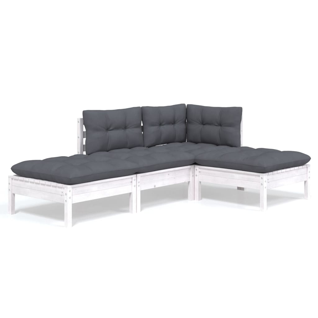 vidaXL Salon de jardin 4 pcs avec coussins, bois de pin massif