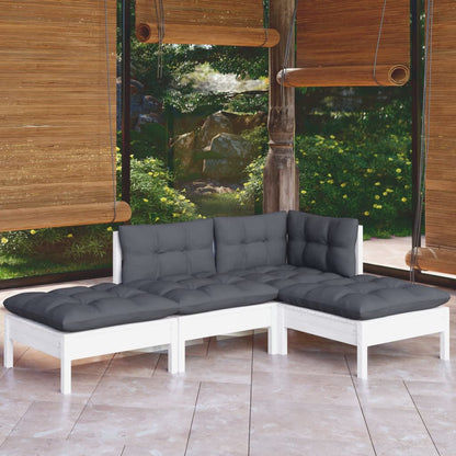 vidaXL Salon de jardin 4 pcs avec coussins, bois de pin massif