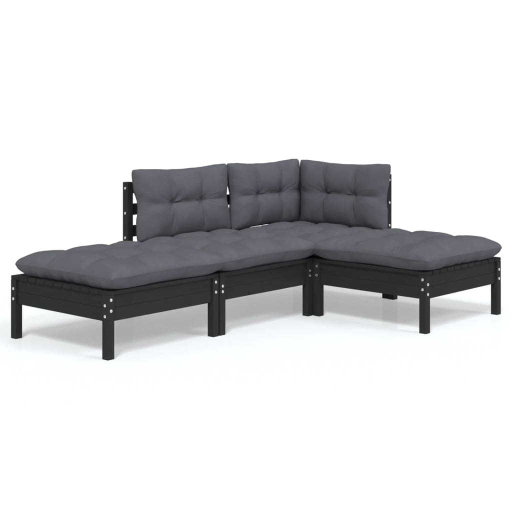 vidaXL Salon de jardin 4 pcs avec coussins, bois de pin massif