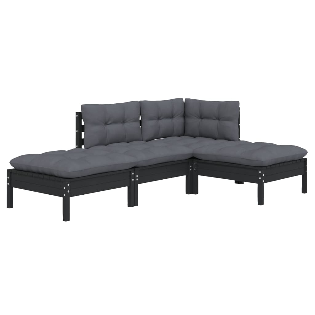 vidaXL Salon de jardin 4 pcs avec coussins, bois de pin massif