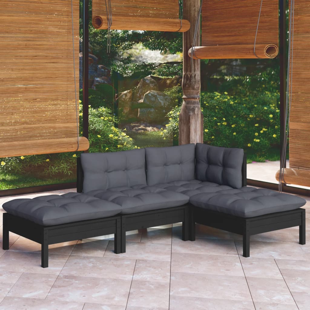 vidaXL Salon de jardin 4 pcs avec coussins, bois de pin massif