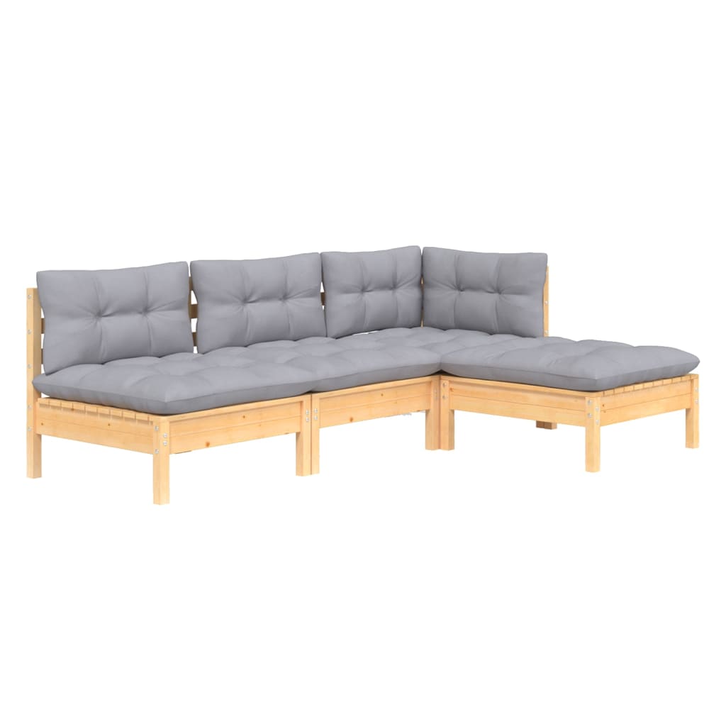 vidaXL Salon de jardin 4 pcs avec coussins gris Bois de pin