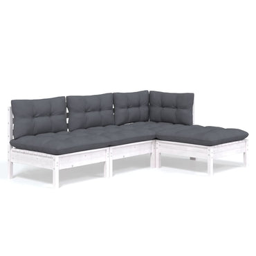 vidaXL 4-tlg. Garten-Lounge-Set mit Kissen Weiß Kiefernholz