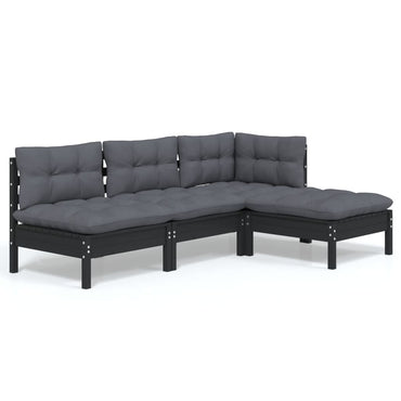 vidaXL Ensemble de meubles de jardin 4 pcs avec coussins Noir Bois de pin