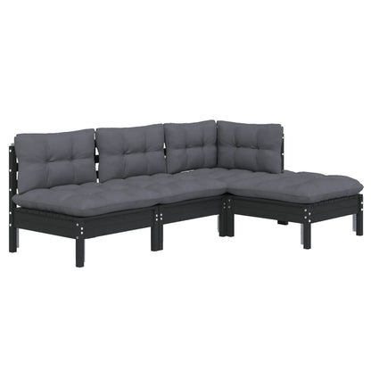 vidaXL Ensemble de meubles de jardin 4 pcs avec coussins Noir Bois de pin