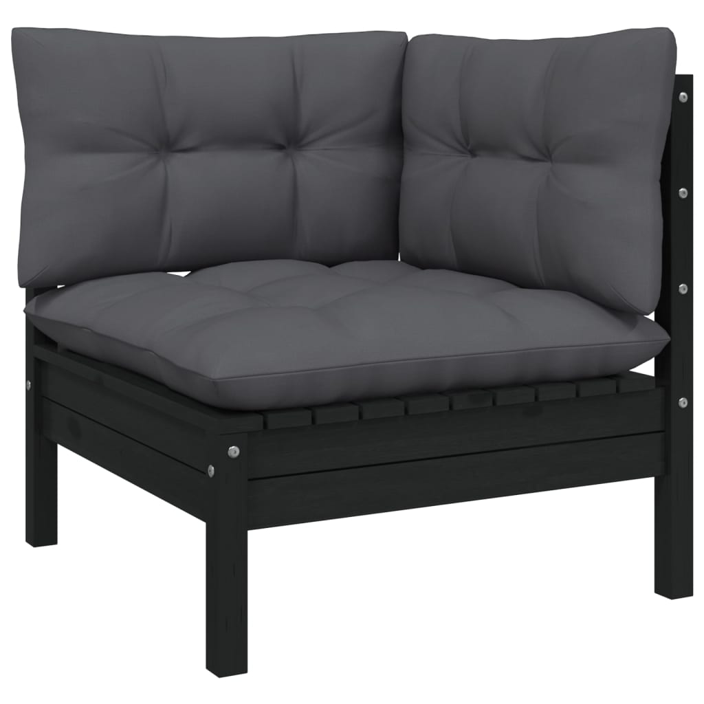vidaXL Ensemble de meubles de jardin 4 pcs avec coussins Noir Bois de pin