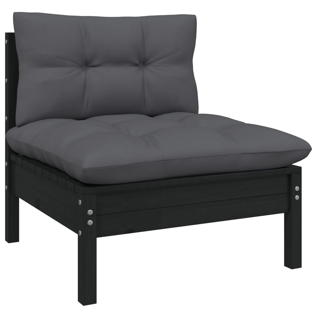 vidaXL Ensemble de meubles de jardin 4 pcs avec coussins Noir Bois de pin