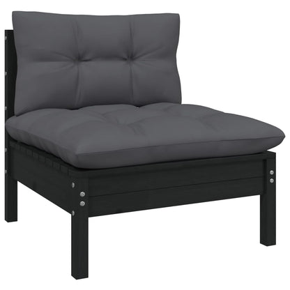 vidaXL Ensemble de meubles de jardin 4 pcs avec coussins Noir Bois de pin