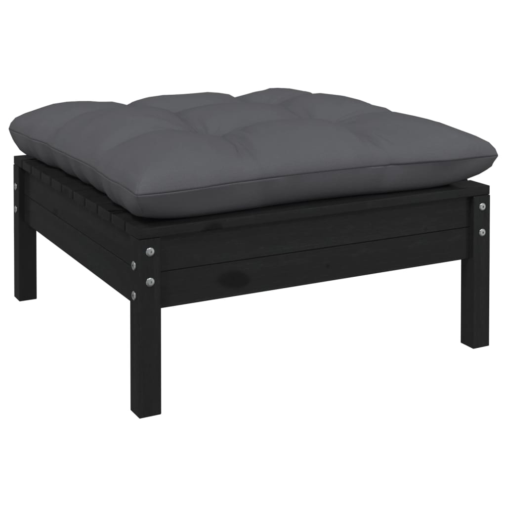 vidaXL Ensemble de meubles de jardin 4 pcs avec coussins Noir Bois de pin