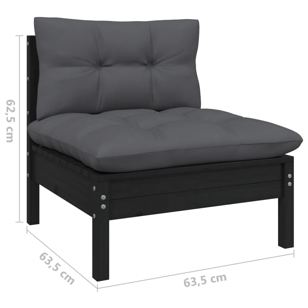 vidaXL Ensemble de meubles de jardin 4 pcs avec coussins Noir Bois de pin