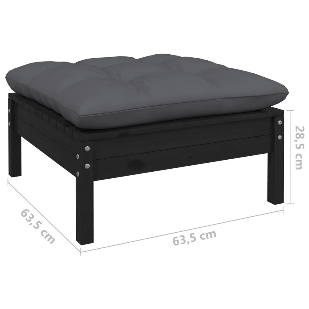 vidaXL Ensemble de meubles de jardin 4 pcs avec coussins Noir Bois de pin