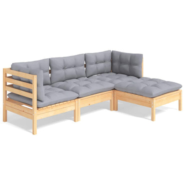 vidaXL Salon de jardin 4 pcs avec coussins gris Bois de pin