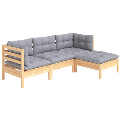 vidaXL Salon de jardin 4 pcs avec coussins gris Bois de pin