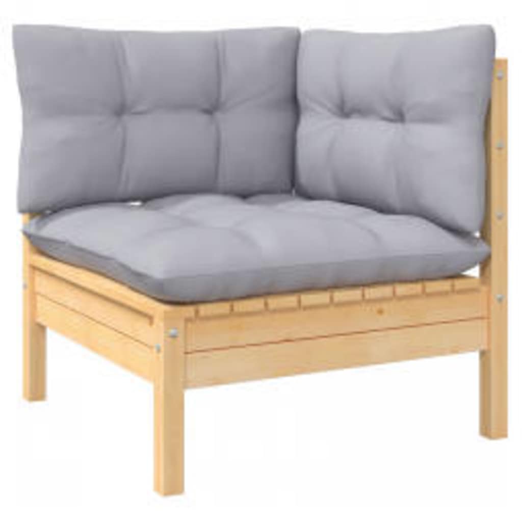 vidaXL Salon de jardin 4 pcs avec coussins gris Bois de pin