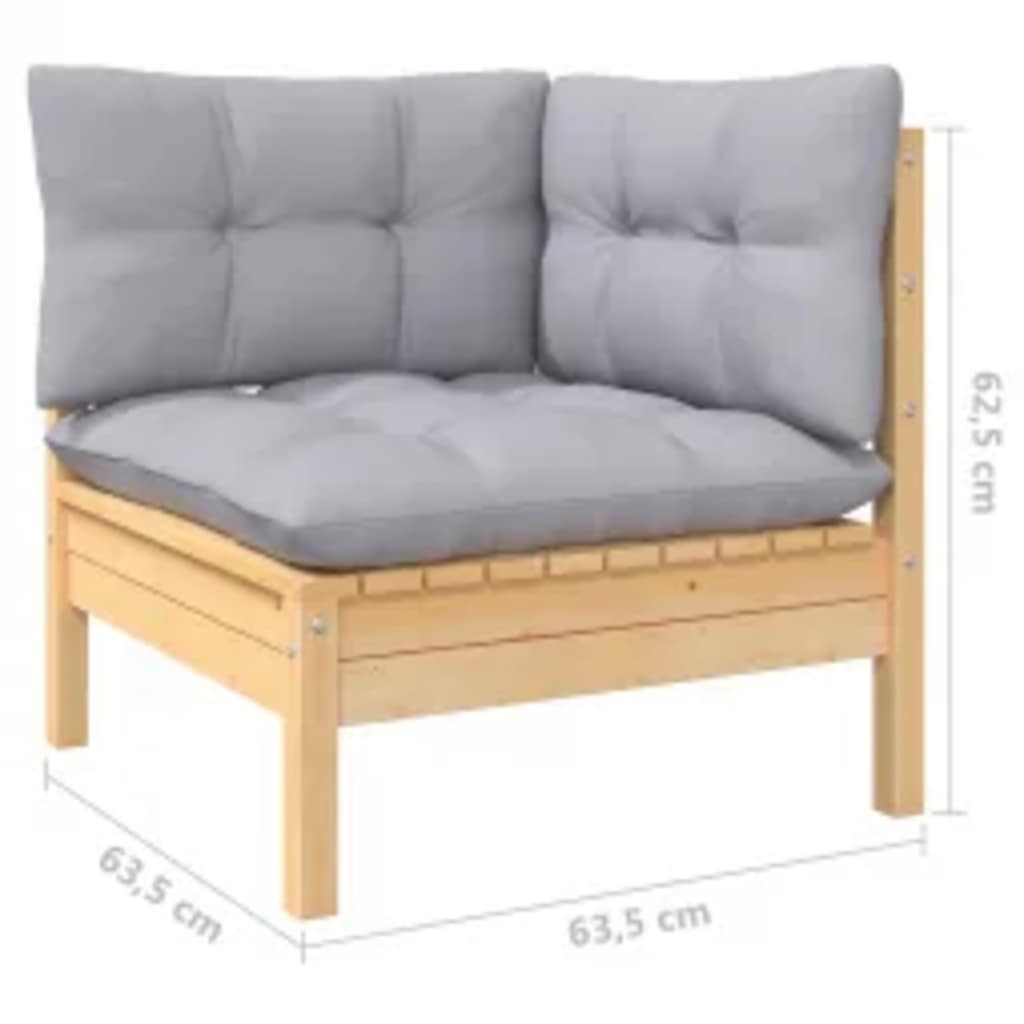 vidaXL Salon de jardin 4 pcs avec coussins gris Bois de pin