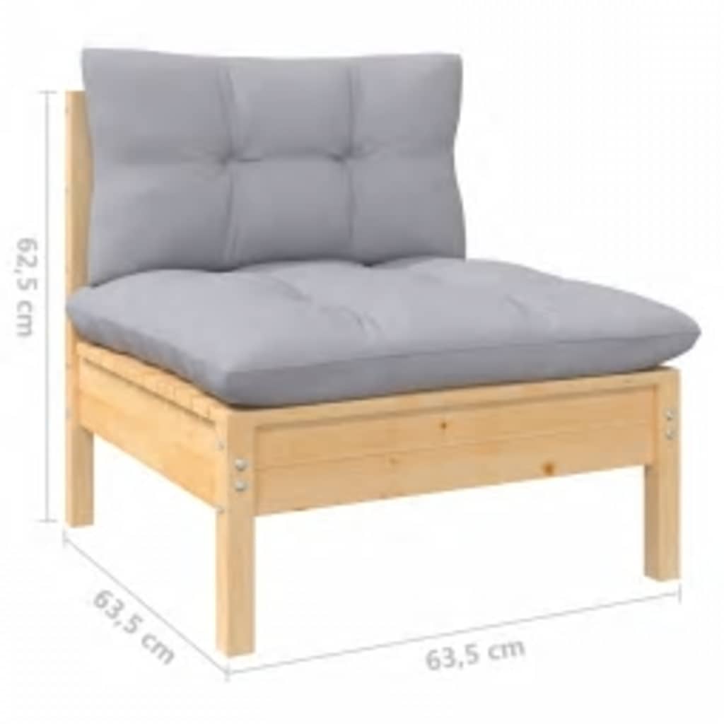 vidaXL Salon de jardin 4 pcs avec coussins gris Bois de pin