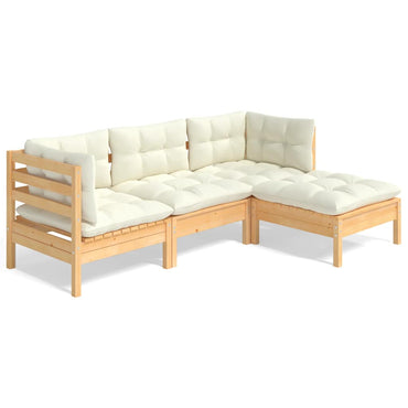 vidaXL 4-tlg. Garten-Lounge-Set mit Creme Kissen Kiefernholz