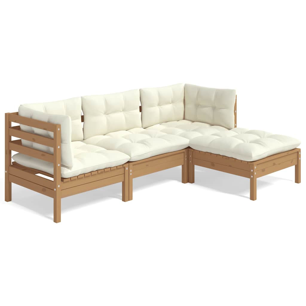 vidaXL 4-tlg. Garten-Lounge-Set mit Kissen Honigbraun Kiefernholz