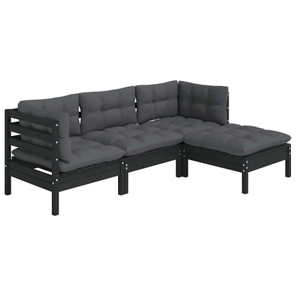 vidaXL Ensemble de meubles de jardin 4 pcs avec coussins Noir Bois de pin