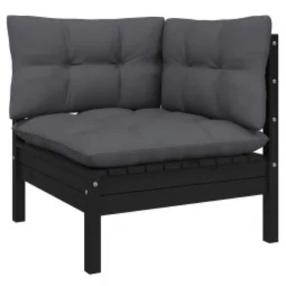 vidaXL Ensemble de meubles de jardin 4 pcs avec coussins Noir Bois de pin