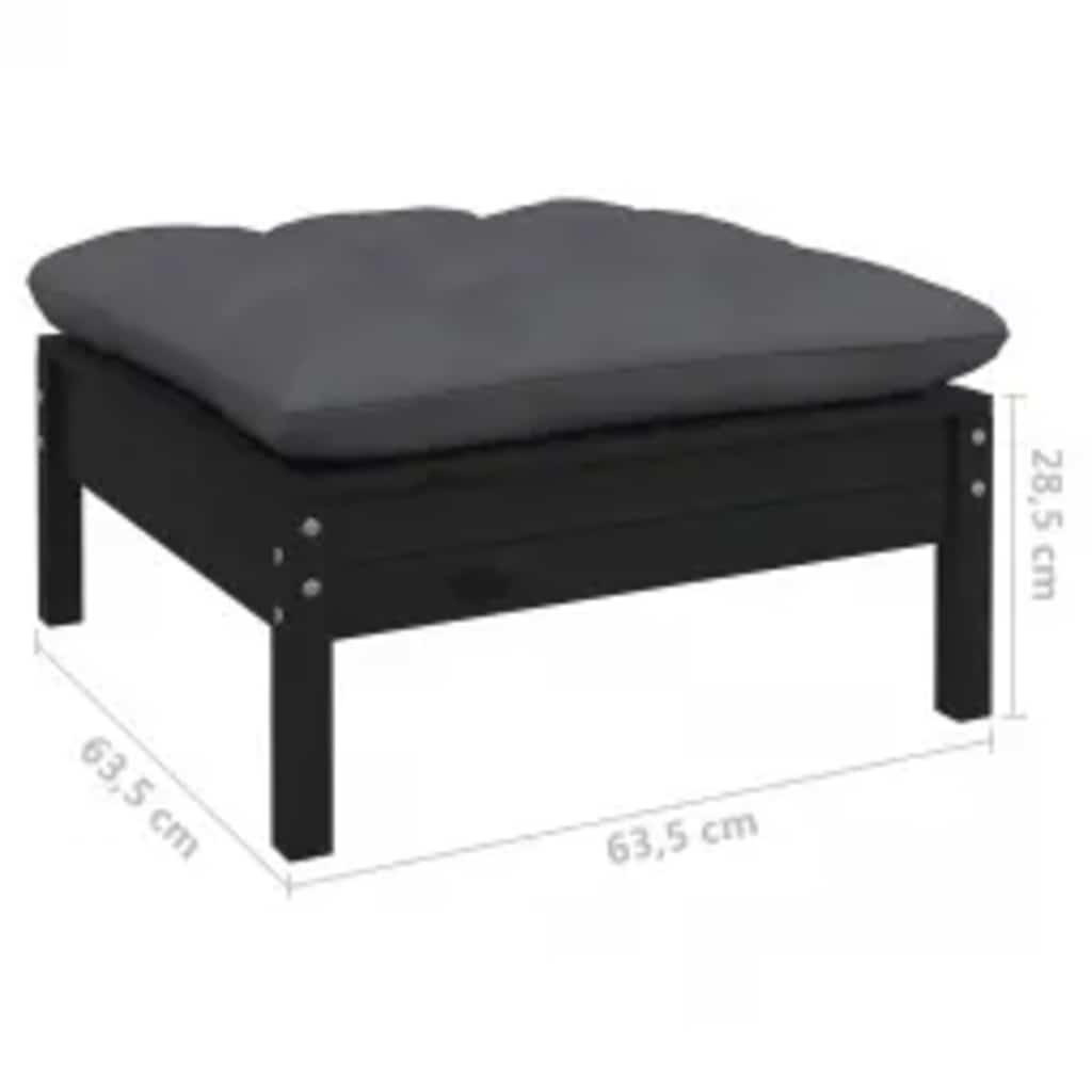 vidaXL Ensemble de meubles de jardin 4 pcs avec coussins Noir Bois de pin